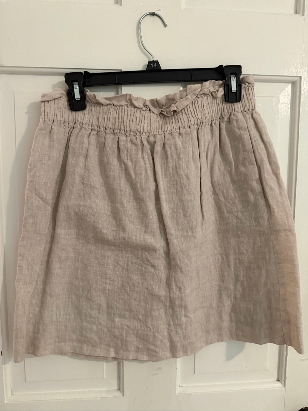 J. Crew Cream Smocked Waist Linen-Blend Mini Skirt